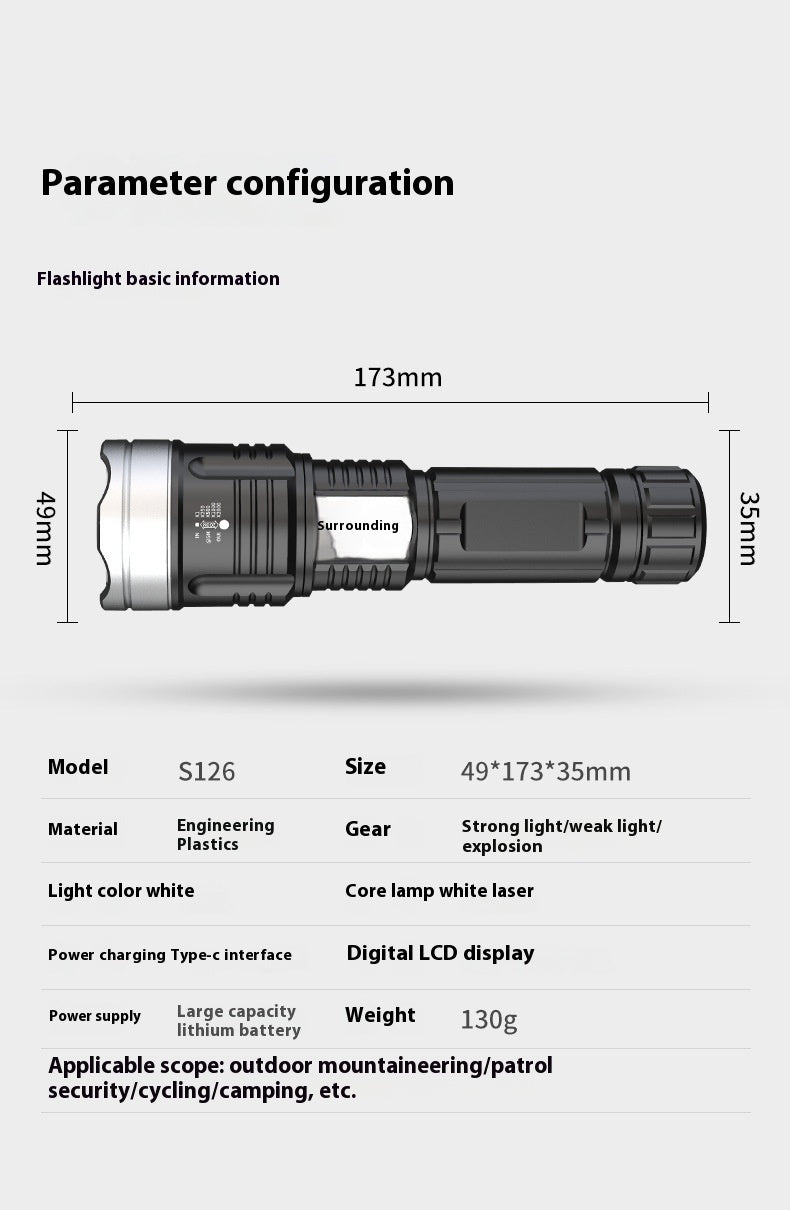 Strong Light Long Shot P50 White Laser Large Capacity Rechargeable Flashlight