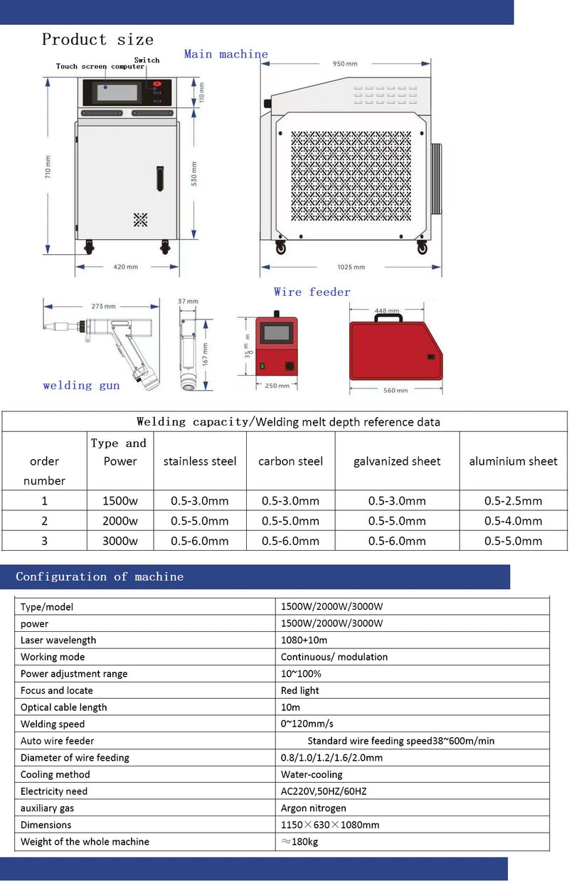 3000W 3 in 1 handheld Laser welding machine for Metal 220V with Auto Wire Feeder for Carbon Stainless Steel Aluminum Titanium Welding, rust cleaning and cutting precisely and quickly saving energy 80-90%