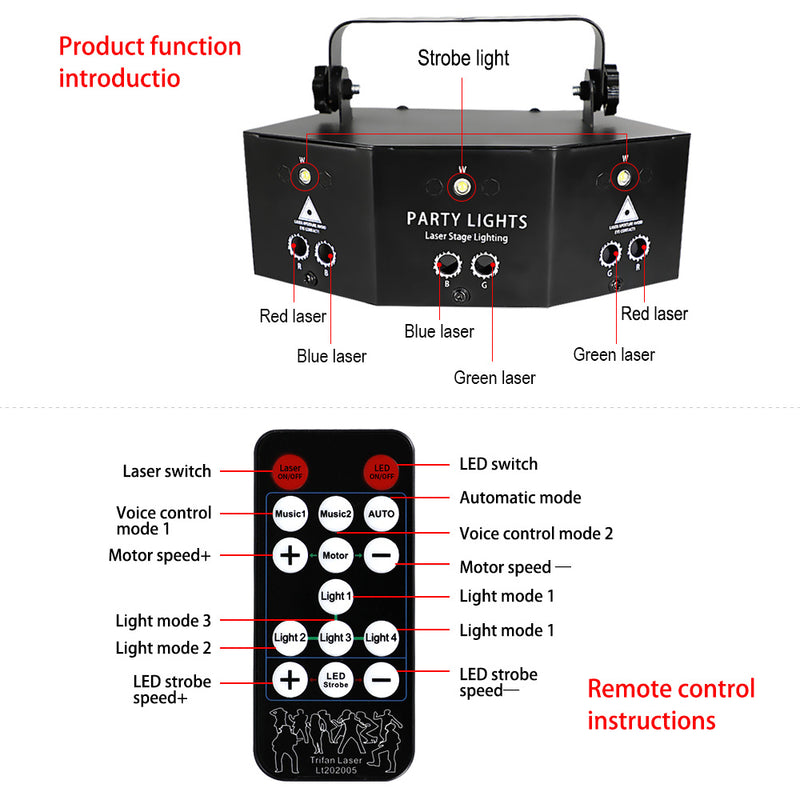 Remote Control 9-Hole Laser Light Scanning Beam Light