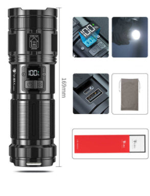 White Laser Flashlight Outdoor Super Bright USB Charging Zoom P90